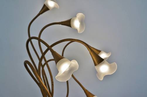 Reggiani floor lamp, gooseneck floor lamp of a bouquet of calla lily flowers, 1980`s ca, Italian